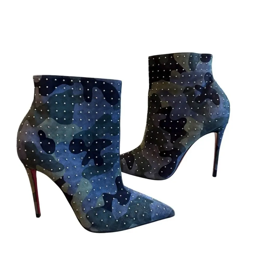 Christian Louboutin Suede Camouflage So Kate Booty Plume 100 Boots EU 37 US 7